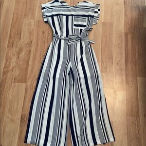 Blue and White Striped Jumpsuit